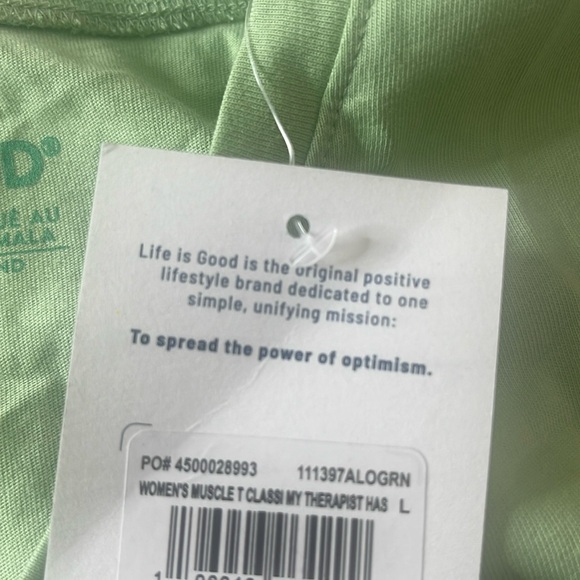 Life is Good Muscle Tank Top Classic My Therapist has Whiskers Green Large - Picture 7 of 12